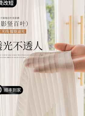 纱帘竖百叶光影透光不透人白色飘窗遮阳窗纱白纱阳台免打孔一整套
