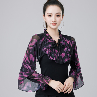 2025新款摩登舞上衣女春秋冬季长袖拉丁舞练功时尚国标交谊舞服装