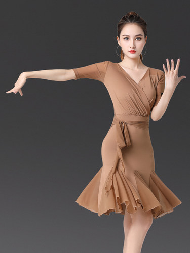 2025拉丁舞朵姿连衣裙短袖水晶棉