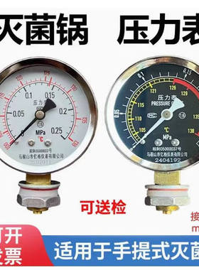 手提高压消毒锅灭菌锅压力表0-0.25MPa带温度138度灭菌器用双刻度