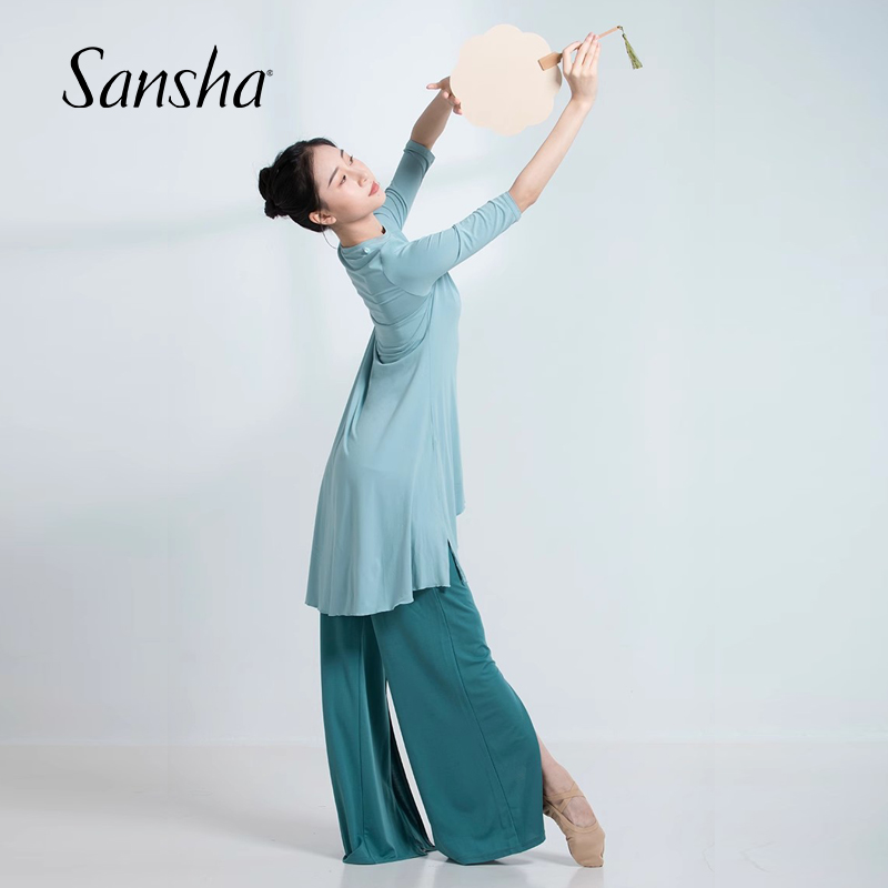 sansha現代舞服五分袖不規則下擺