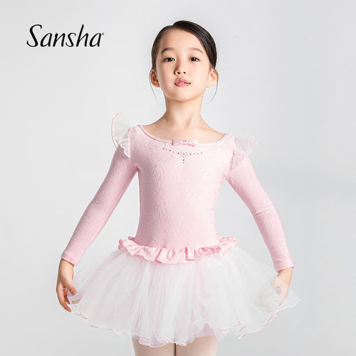 sansha三沙儿童舞蹈服长袖练功裙
