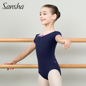 Sansha 芭蕾舞蹈连体服蝴蝶结舞蹈考级服 法国三沙儿童练功服短袖