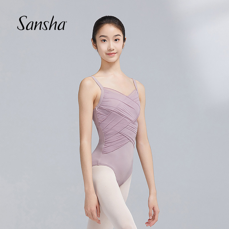 Sansha 法国三沙舞蹈服女 网纱交叉吊带连体服芭蕾舞练功服表演