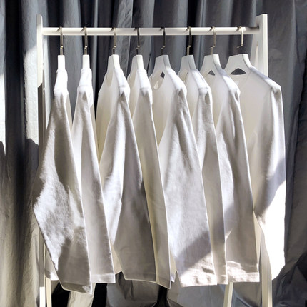 三本针碳素磨毛300g重磅全棉长袖t恤男 纯棉 圆领不透男女情侣款