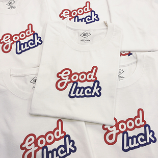 T恤GOODLUCK字母男女情侣款 原创自制260G夏季 纯棉圆领重磅短袖