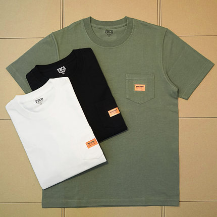 自制260g夏季纯棉个性潮流荧光橙标口袋宽松高街圆领短袖T恤男