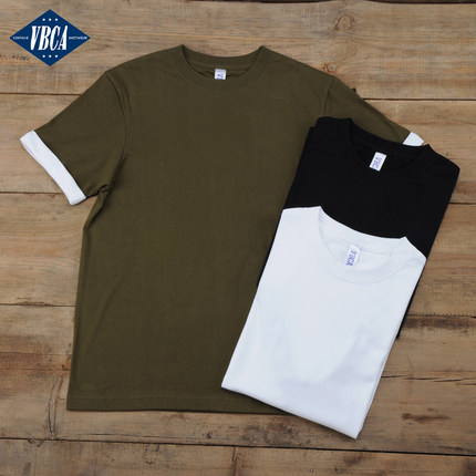 VBCA原创210g入门重磅无缝桶织夏季全棉圆领短袖撞色袖口T恤衫男
