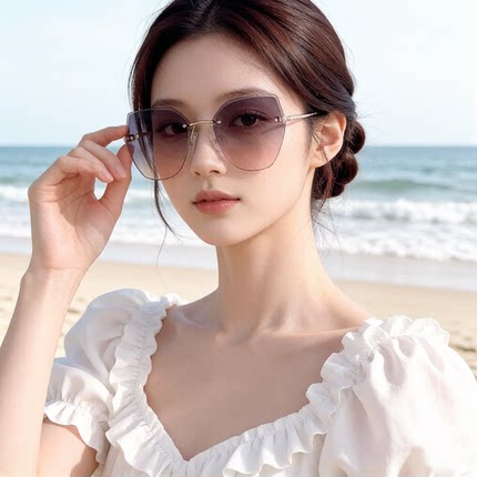 太阳镜女新款防紫外线大框变色墨镜夏时尚圆脸偏光眼镜大脸显瘦