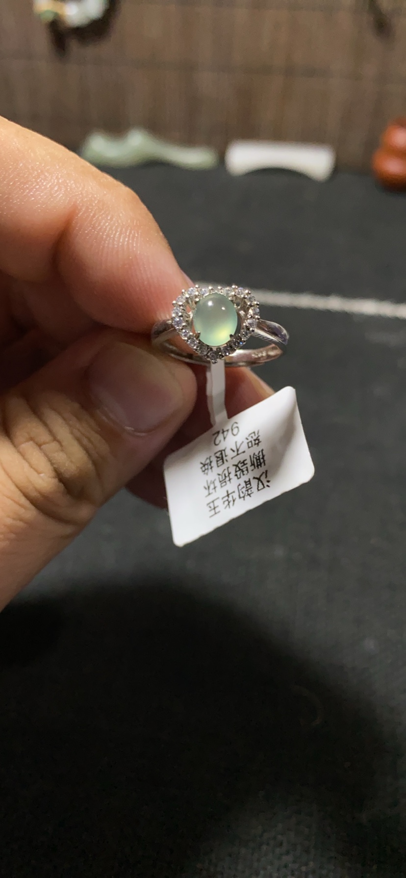 捡漏价缅甸天然A货翡翠玻玻璃种蛋面戒指流行手饰银拖s925活口