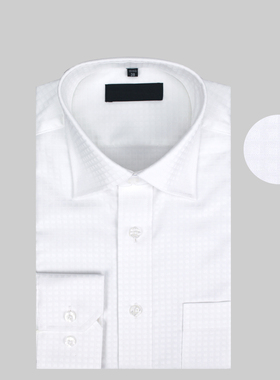 秋冬纯棉白色提花免烫正装商务长袖衬衫厚 全棉暗格衬衣宽松中年