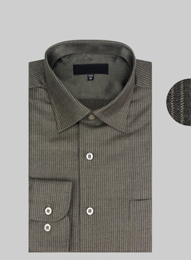 专柜秋冬灰色纯羊毛精纺保暖长袖衬衫男士中年商务条纹正装衬衣
