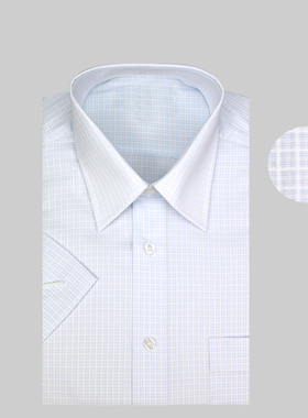 双丝光棉短袖男衬衫 宽松 中年 高支棉格子半袖商务正装高档衬衣