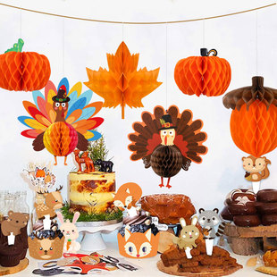 幼儿园秋天开学典礼环创吊饰南瓜枫叶松果火鸡立体蜂窝球走廊挂饰
