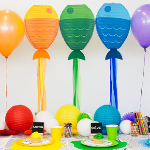 幼儿园教室房顶吊饰装饰夏天海洋风主题活动氛围布置鱼形灯笼挂饰