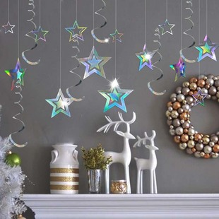 元 饰背景布置连锁店橱窗吊饰幻彩星星镭射螺旋挂饰 旦圣诞节晚会装