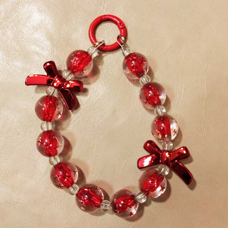 个性创意新年红串珠手提链手腕短挂绳手机壳汽车钥匙扣包包挂件潮