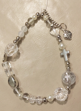 原创金属银白色手机链手腕ccd相机链白色ccd挂绳百搭相机挂饰14cm