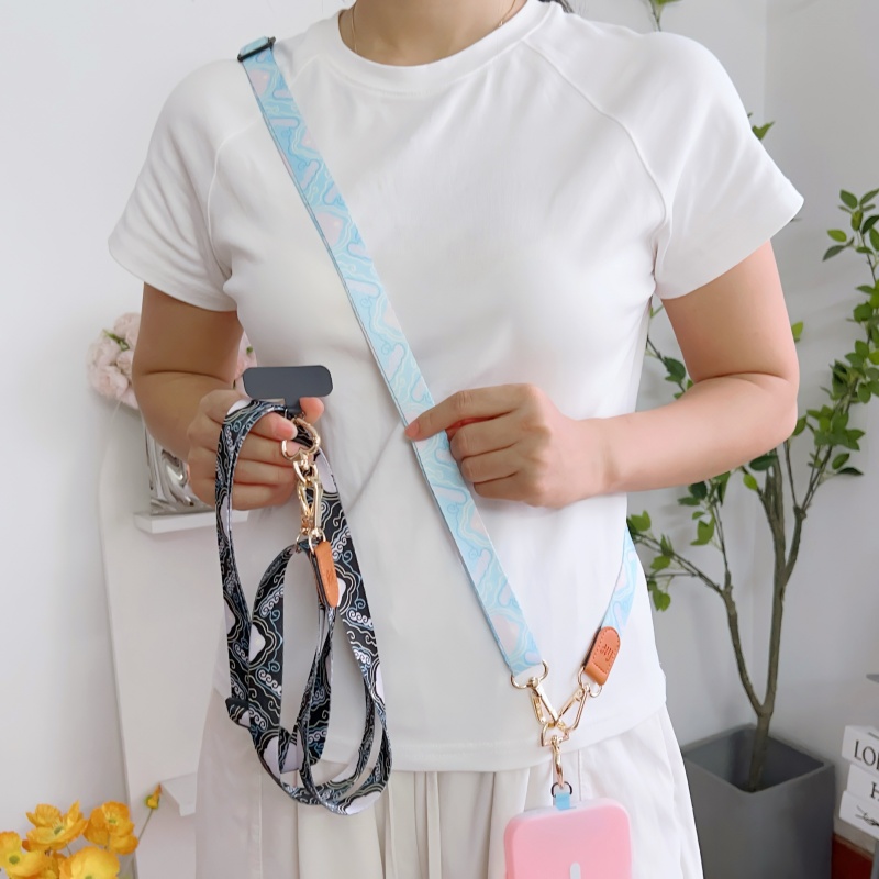 调节宽版波浪纹手机挂绳斜跨不勒脖背带挂脖户外登山旅游吊绳相机