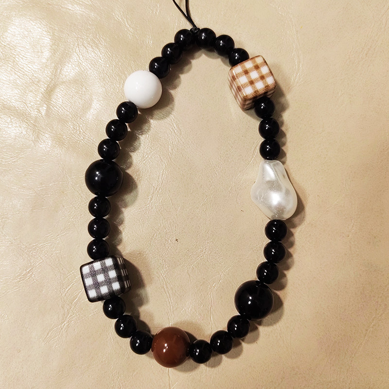 ins系简约手链手机链条通用挂绳格子方块ccd相机挂饰防丢便携黑色