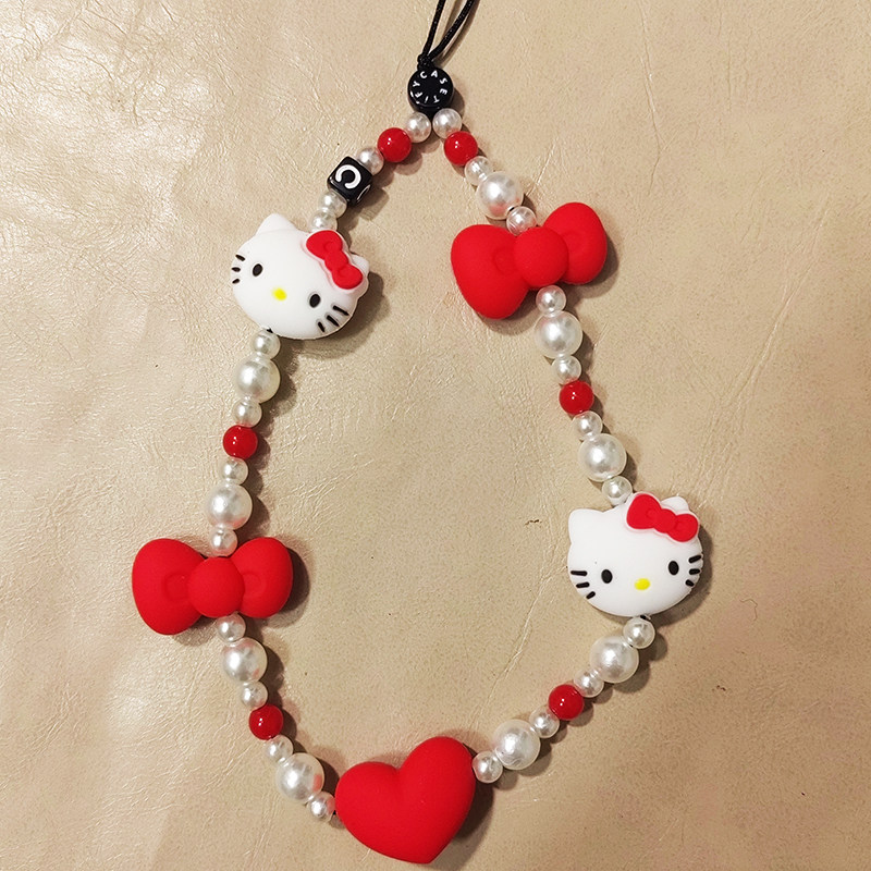 网红同款可爱kitty猫串珠手机链ccd相机挂件便携手机壳挂绳防丢女