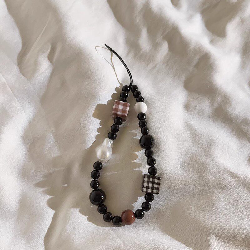 小众设计款黑色可爱手工串珠手机链挂绳链条ccd挂件挂饰相机链DIY