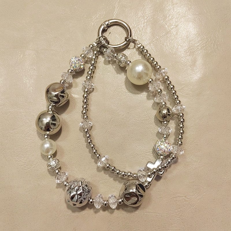 奢华手机链短款双层手腕挂绳甜酷串珠手机壳挂件珍珠钥匙链女精致,3C数码配件,手机挂件/手机链,淘宝优惠券,粉丝福利购,淘宝优惠卷