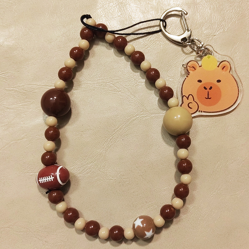 复古橄榄球小熊diy手串珠手机壳链条挂饰ccd相机包包手绳原创意