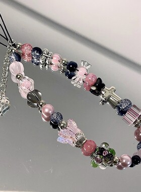 ins风甜酷辣妹手机链手工串珠手腕挂绳ccd相机短款挂链包包挂件女