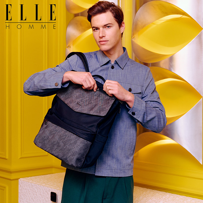 ELLE HOMME双肩包男士商务出差大容量通勤电脑背包学生书包旅行包