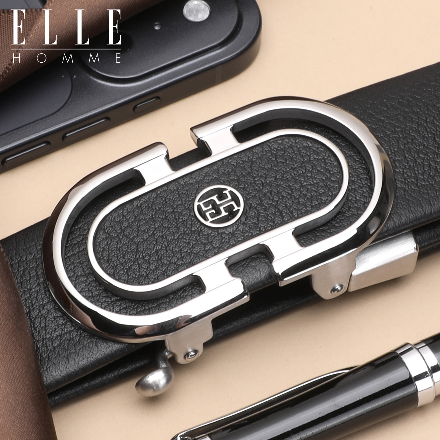 ELLEHOMME男士真皮自动扣皮带