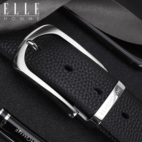 ELLEHOMME商务不锈钢扣牛皮皮带
