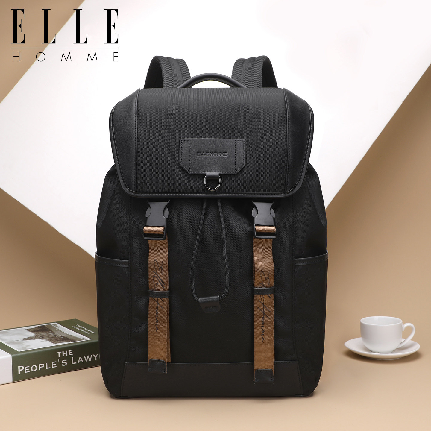 ELLE HOMME新款双肩包男款商务休闲背包大容量户外旅行背包男书包