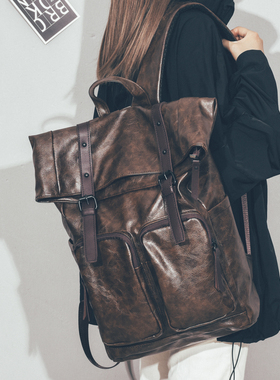 复古软皮质双肩包女2025新款简约电脑学生书包大容量旅游通勤背包