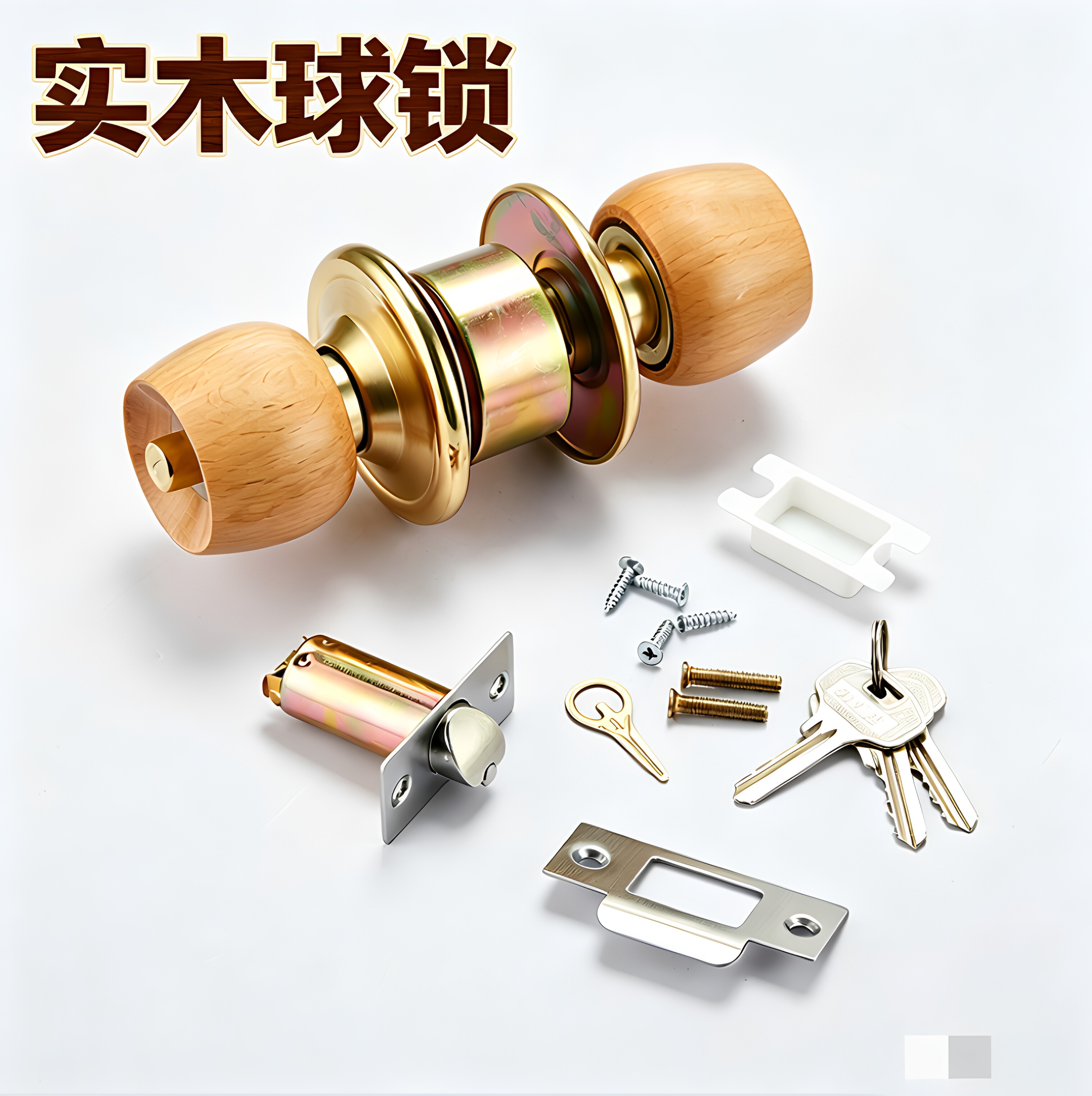 圆球锁家用实木榉木球锁铜心单舌图片