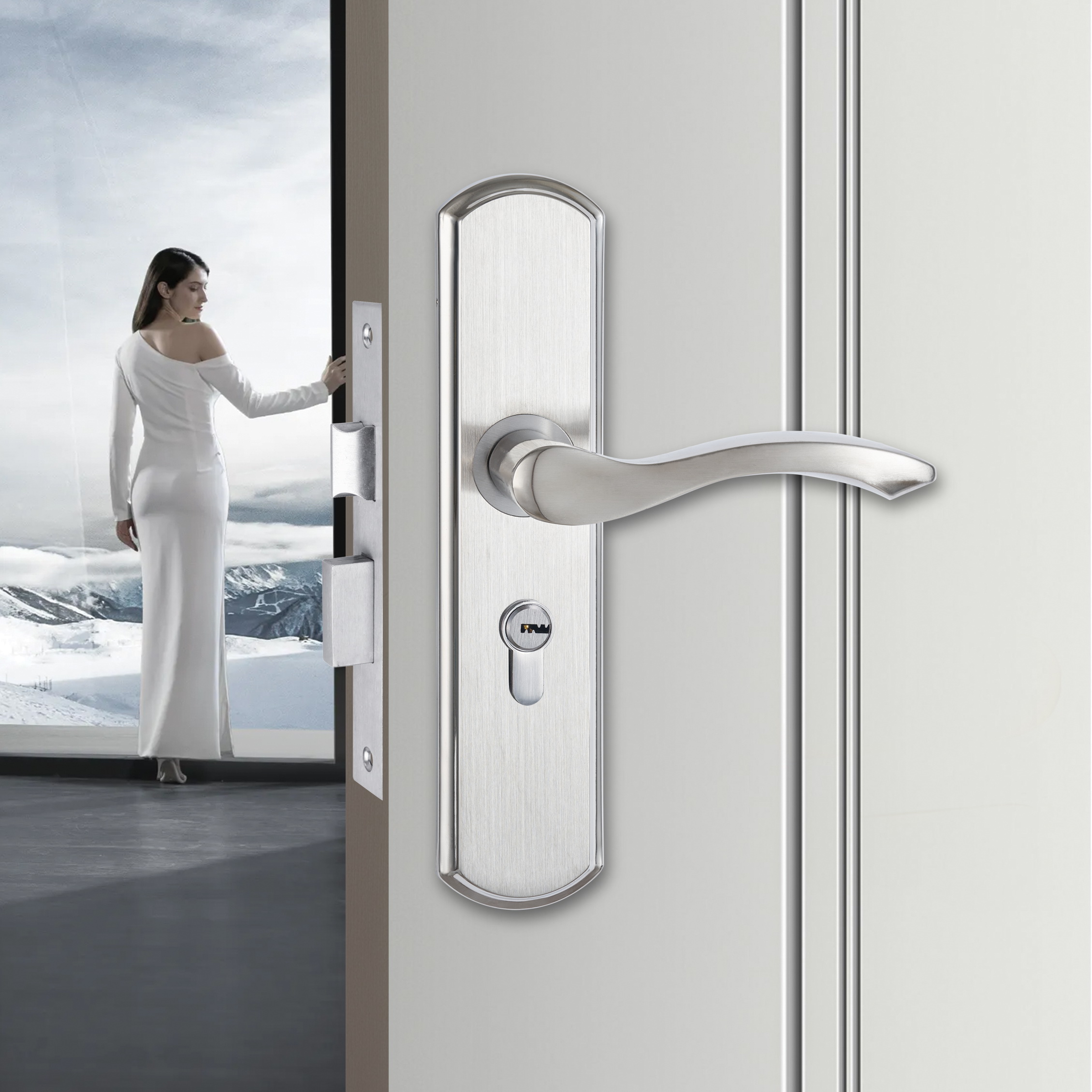 免改孔不锈钢房门锁卧室门锁