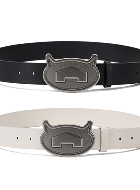 EK/EVILKNIGHT 恶魔房子黑白百搭做旧金属扣头层牛皮皮带腰带