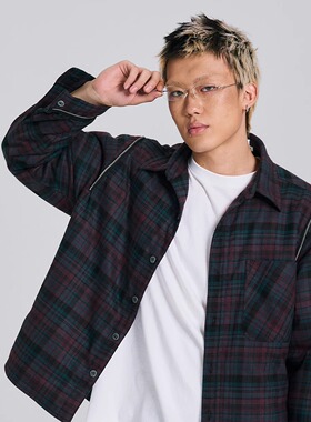 EK/EVILKNIGHT 秋冬两用磨毛格纹刺绣夹层棉衬衫百搭休闲夹克外套