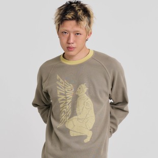 EK/EVILKNIGHT 春夏涂鸦人像印花T恤牛油果绿华夫格休闲圆领长袖