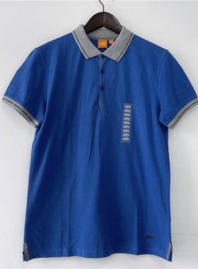 S码Hugo Boss男士夏季纯棉拼色翻领蓝色上班商务polo衫t恤短袖