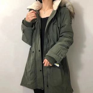 正品DKNY/唐可娜儿女款冬季毛领收腰温暖显瘦中长款韩版棉服棉衣