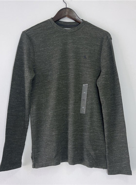 CK/Calvin Klein男士春秋季墨绿色棉华夫格不变形百搭基础长袖T恤