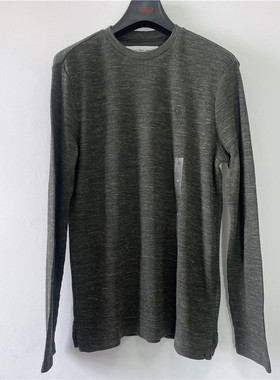 CK/Calvin Klein男士春秋季墨绿色网格棉华夫格不变形小标长袖T恤