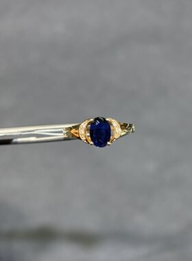 18k金天然蓝宝石戒指椭圆5*7女戒