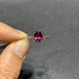 18k玫瑰金卢比莱碧玺戒指极简无配石红碧玺女戒主石大小6*8火彩
