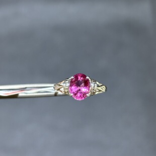 18k白金天然卢比莱红碧玺戒指极简复古古典无配石女戒椭圆玫红6*8