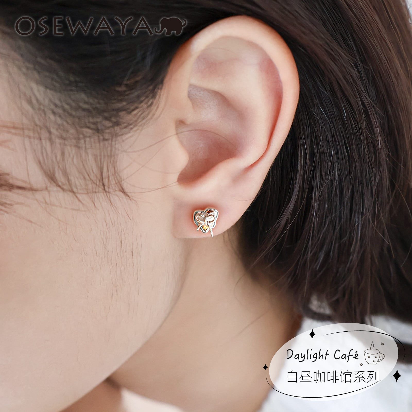 韩系mini爱心蝴蝶结耳钉S925银