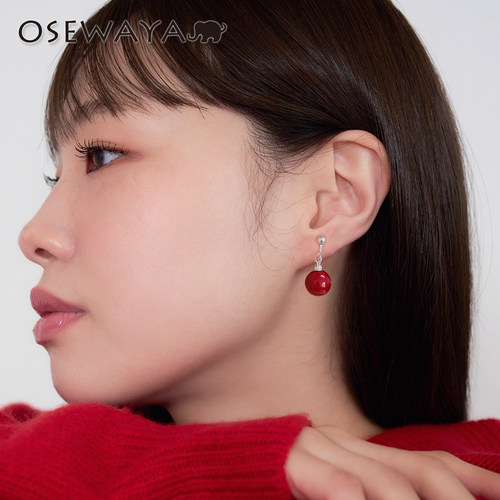 osewaya红色珠子本命年耳饰项链