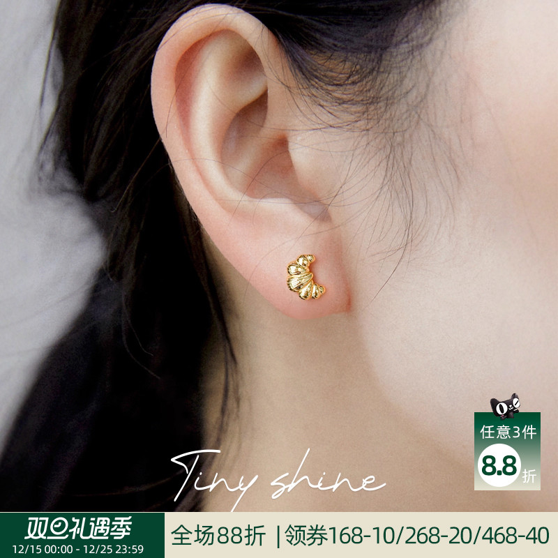 OSEWAYA日系牛角包耳钉S925银