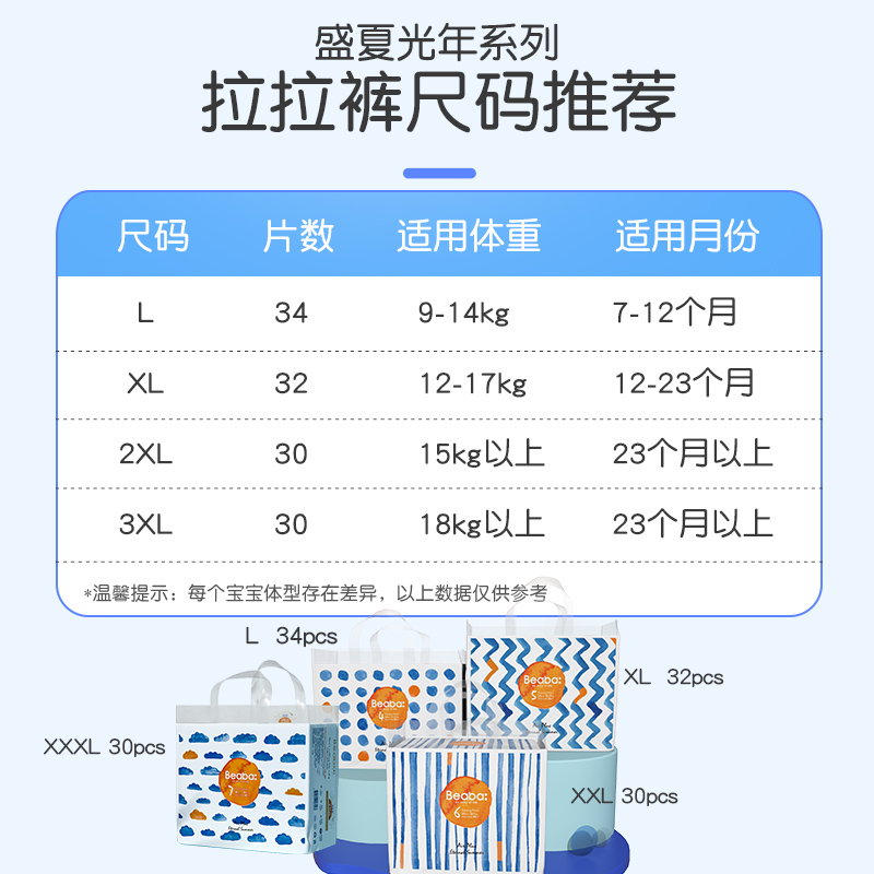 Beaba碧芭盛夏光年拉拉裤纸尿裤超薄透气尿不湿S-3XL